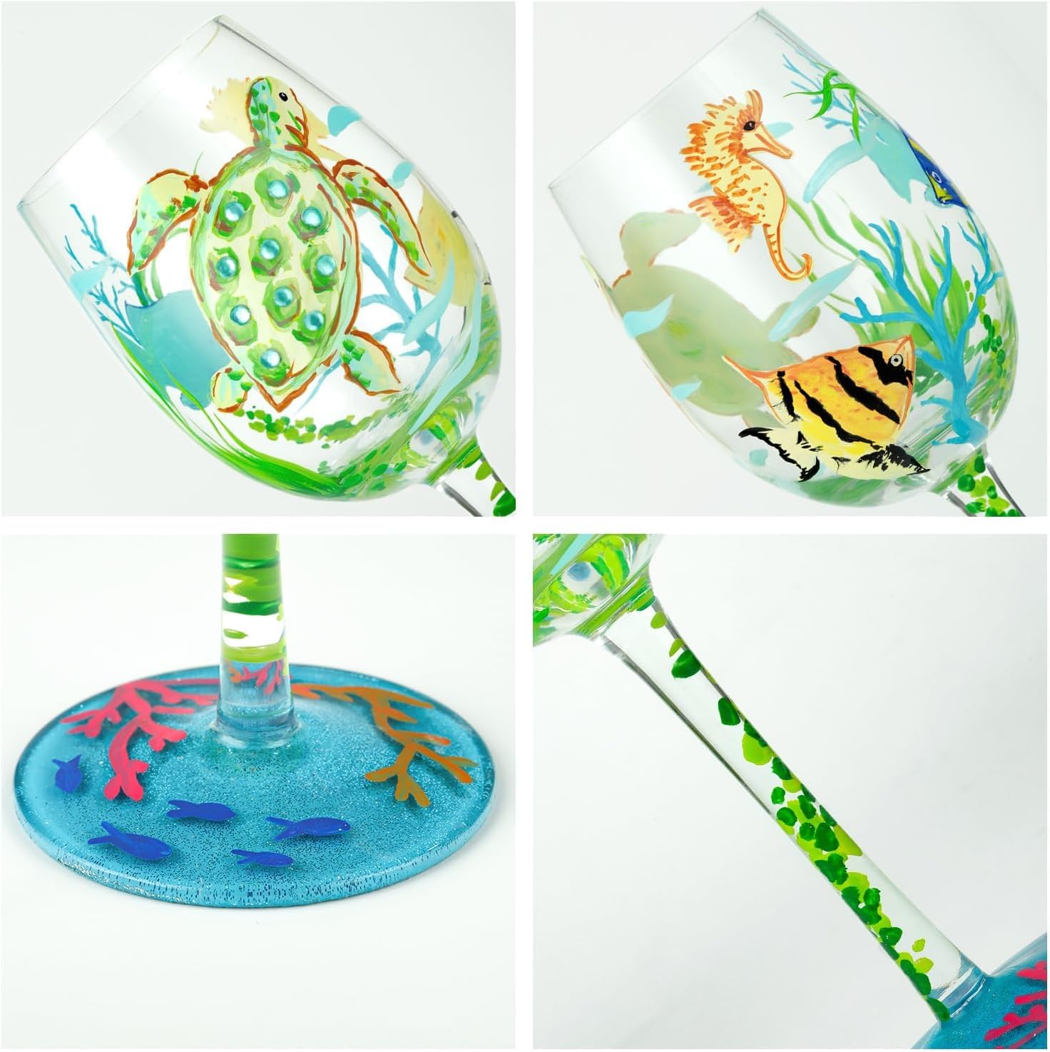 NymphFable 100% Hand-Painted Wine Glass Ocean Turtles Seagrasses Glass Artisan Painted Glass 15oz Gift for Friend Family (1 Piece) - Image 5