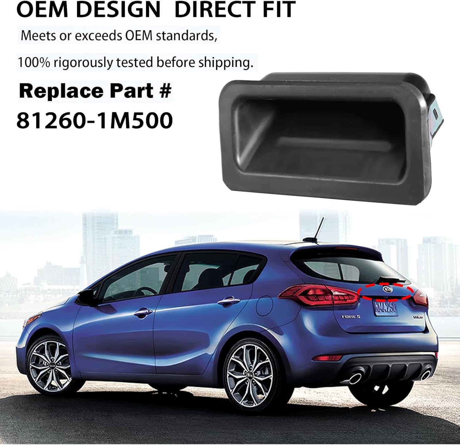 Rear Trunk Tailgate Handle Release Switch Compatible with Kia Forte 5 EX SX 2011-2018 2.0L 2.4L 1.6L Black Trunk Lid Lock Handle Button Release Switch Replace# 81260-1M500