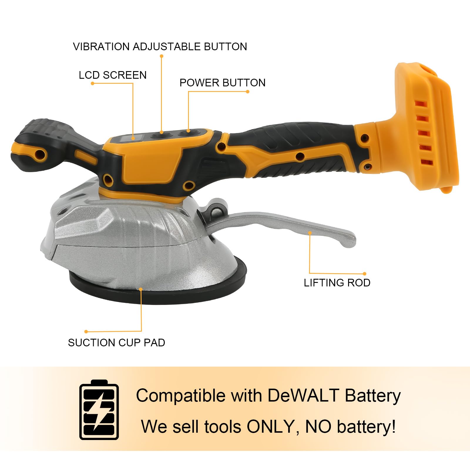 Máquina Alicatadora Eléctrica Compatible con Batería Dewalt Max 20V, Vibrador Eléctrico de Azulejos de 5000rpm con Ventosa, 6 Velocidades Ajustables(Sin batería)