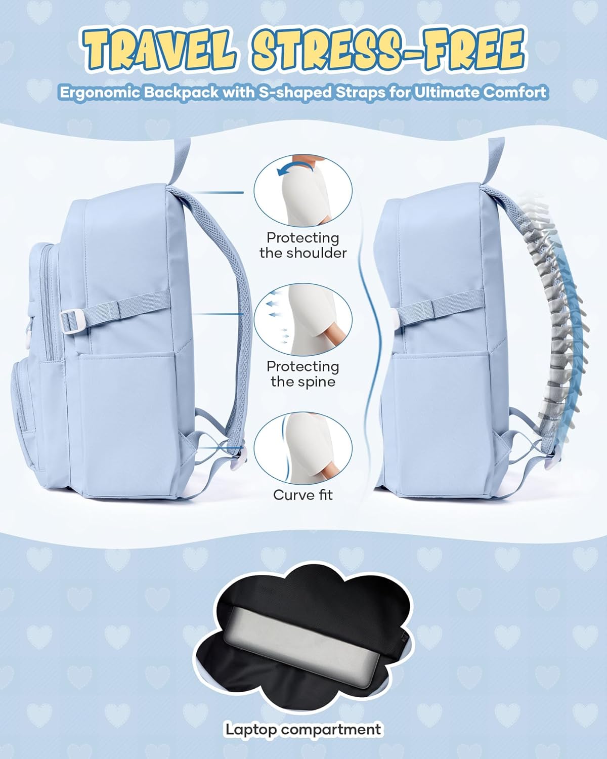 Lightweight Backpack for College & High School Backpack With Lots of Pockets Cute School Bag for Girls Boys, Large Capacity Bookbag for Women Men, Waterproof Teens Casual Daypack Backpack(Blue) - Image 6