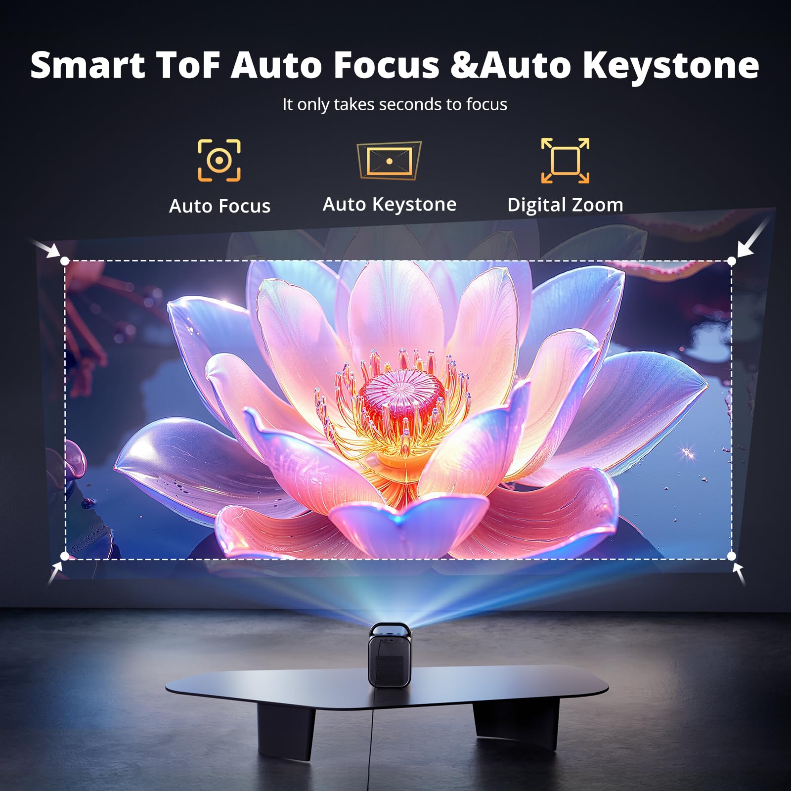 ETOE Proiettore 4K con Google TV e Netflix App, Autofocus 1080P Full HD, 1300 ANSI Portatile Proiettore, Audio Dolby Digital, Assistente Vocale, Motore Ottico Sigillato e WiFi 6 per PS5/Home Theater