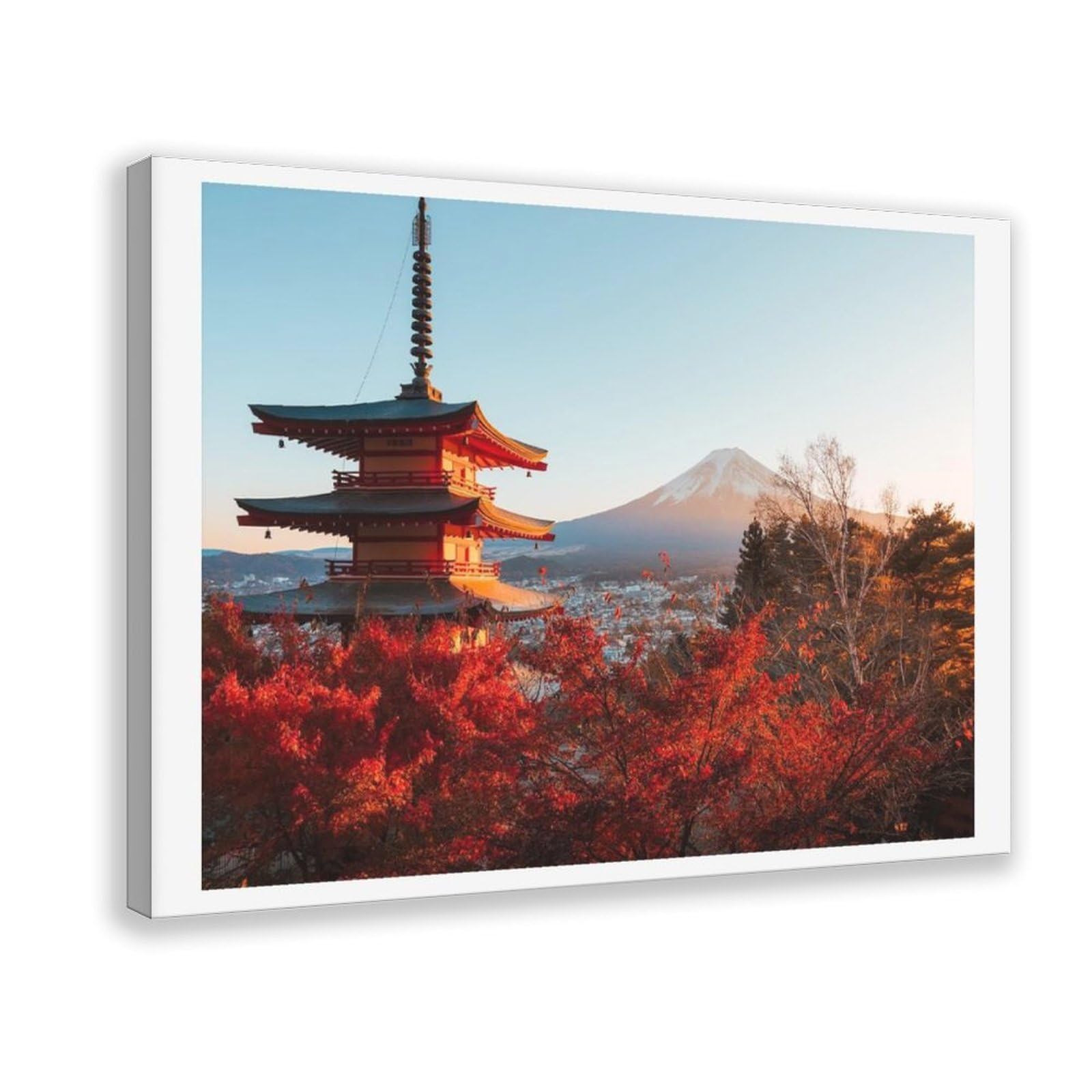 HEYANM Mt Fuji Autumn Pagoda Art Print Japan Landscape Wall Art Canvas Poster Wall Art Paintings for Living Room Bedroom Decoration Frame 24x36inch