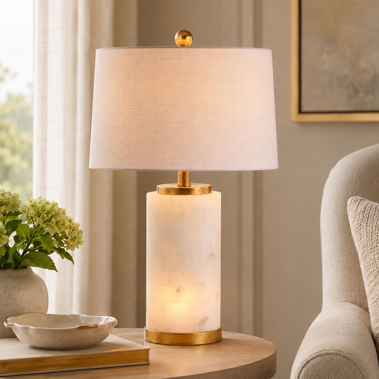 KlkrzJwy Natural Alabaster Table Lamp 25.5" Rechargeable Cordless Touch Table Lamp Real Marble Bedside Lamp With Stepless Dimming & 3-Color Temperatures Stone Night Light For Bedroom Living Room