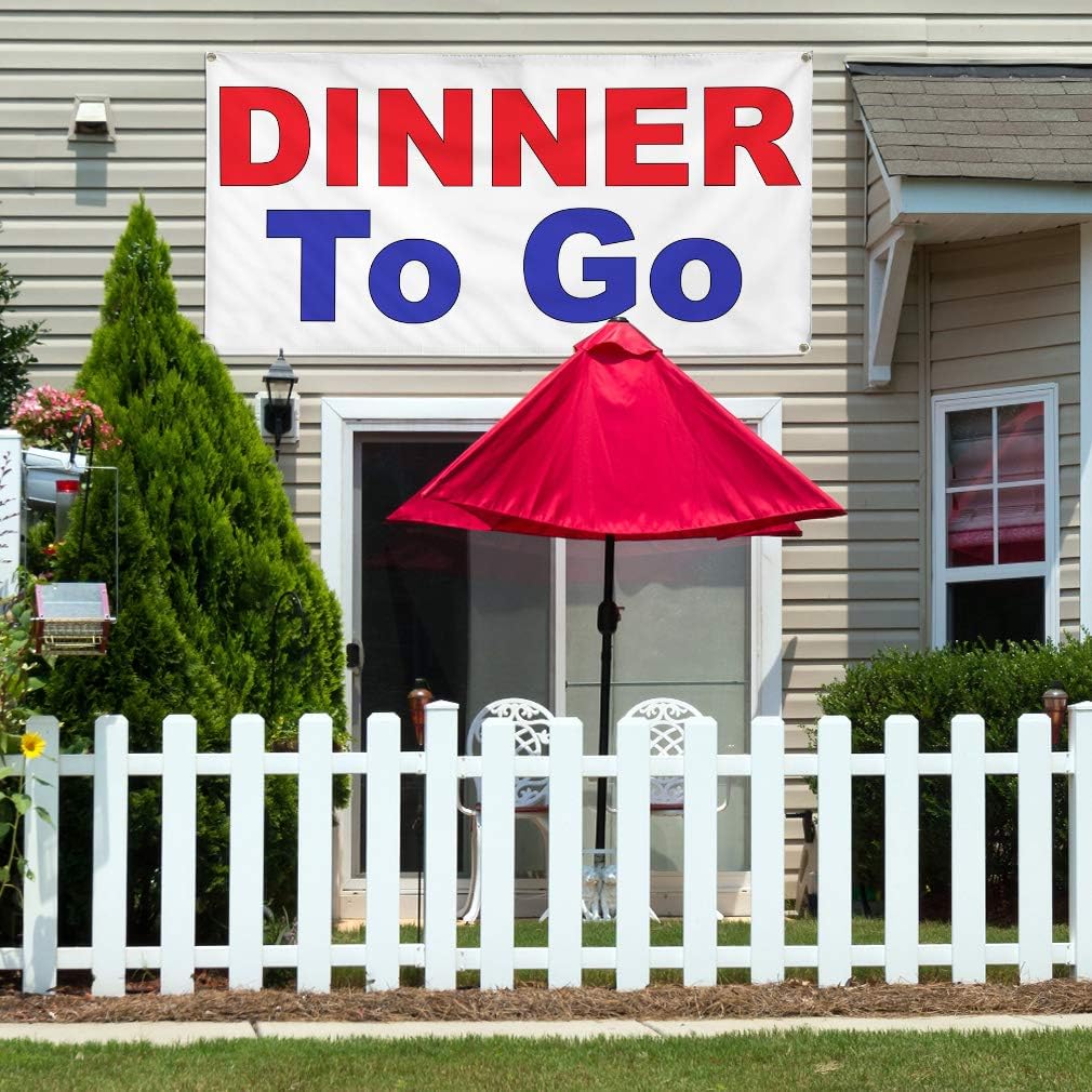 Vinyl Banner Multiple Sizes Dinner to Go Red Blue Food Bar Restaurant Truck Restaurant & Food Outdoor Weatherproof Industrial Yard Signs 4 Grommets 16x40Inches