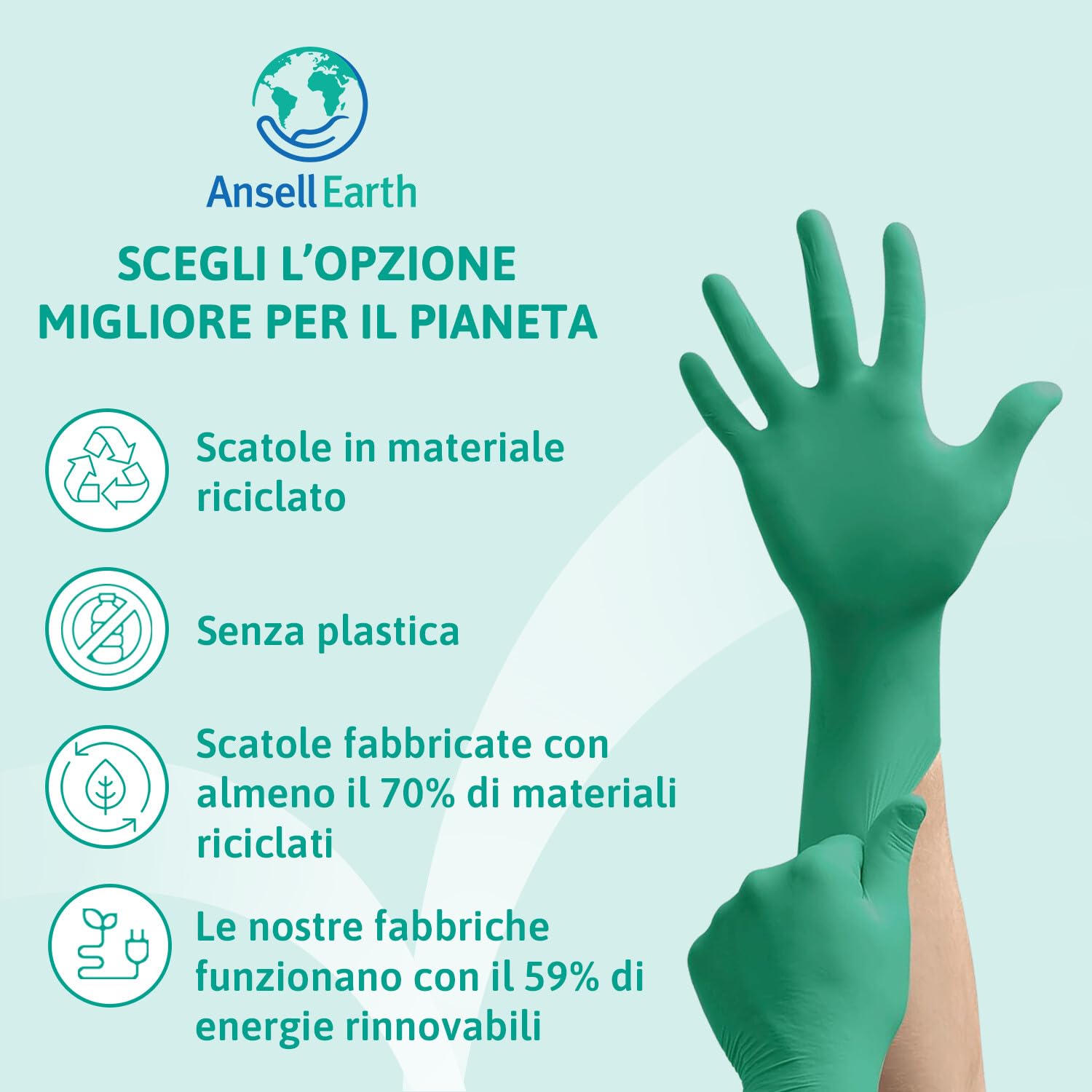Ansell TouchNTuff 92-600 Guanti Monouso in Nitrile, Senza Polvere, Alta Resistenza Chimica e Meccanica, Protezione degli Alimenti, Usi Professionali e Industriali, Verde, Taglia L (100 Guanti)