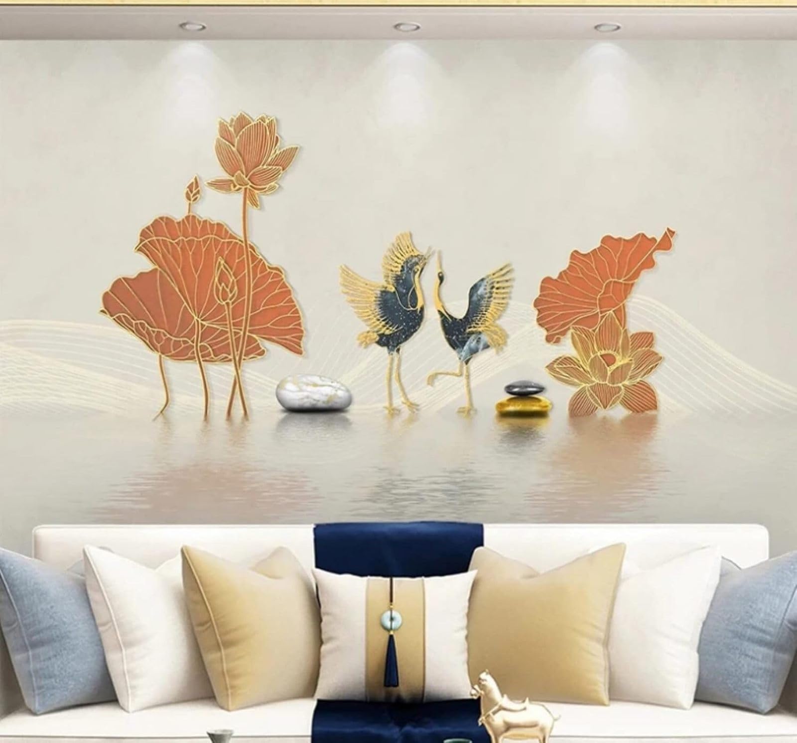XLMING Elegant Understated Luxury Gold Thread Lotus Swan 3D Wallpaper Luxury Silk Study Dining Feature Sofa Grey Bedroom Living Room Tv Decorative Wall-300cm×210cm