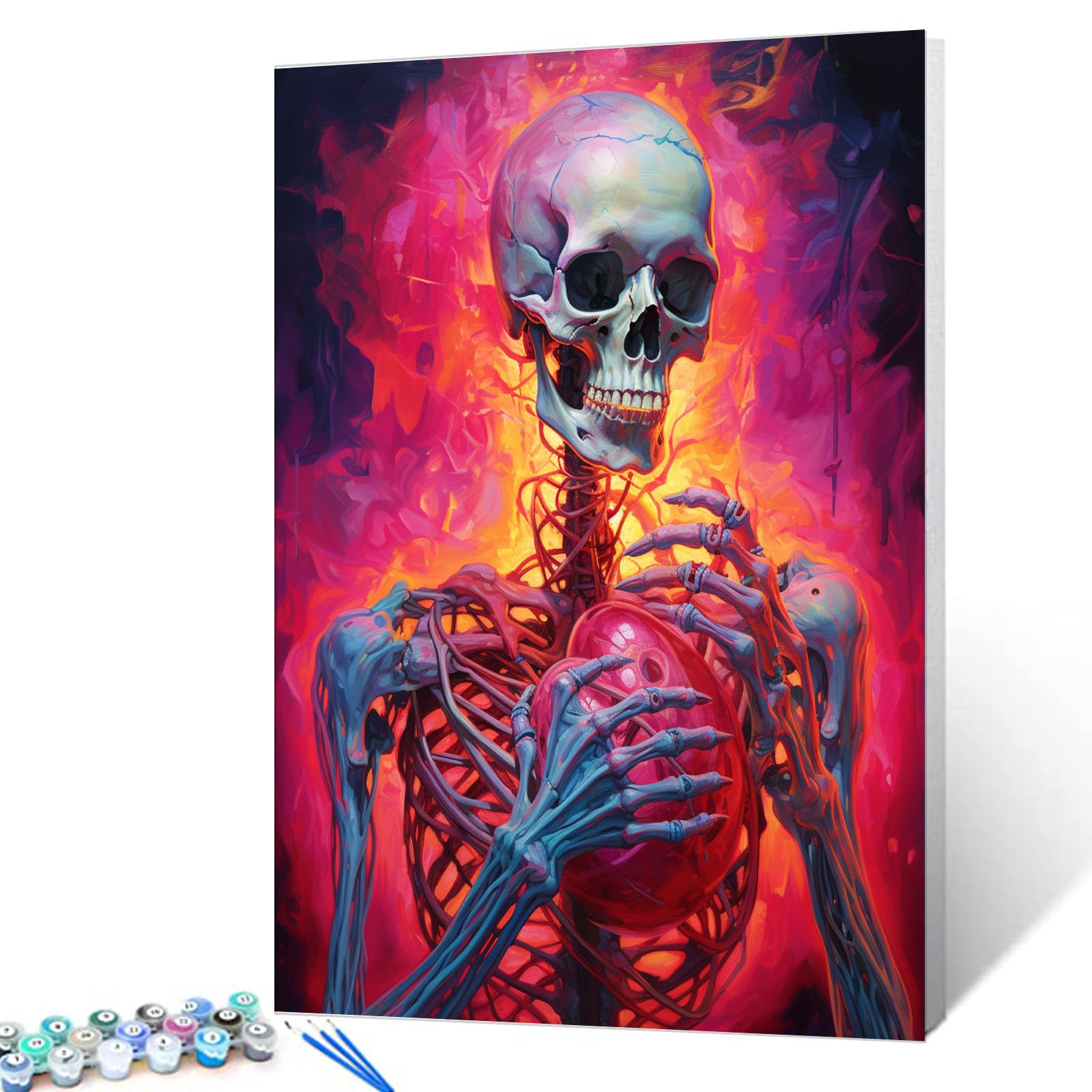 Tucocoo Vintage Spooky Paint by Numbers for Adults Kids on Canvas Gothic Wall Art for Bedroom Decoration DIY Burning Skull Human Oil Painting Acrylic Paints Halloween Home Decor 16x20inch Frameless