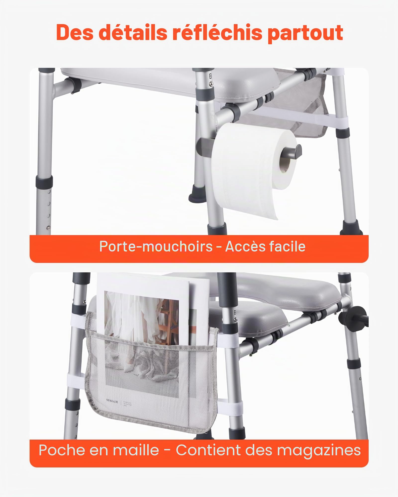 VEVOR Rehausseur de Toilette avec Accoudoirs, Réhausse WC Charge 181 kg, Siège de Toilette Surélevé Hauteur et Largeur Réglables, Coussin Rembourré, Personnes Âgées Handicapés Patients Enceintes