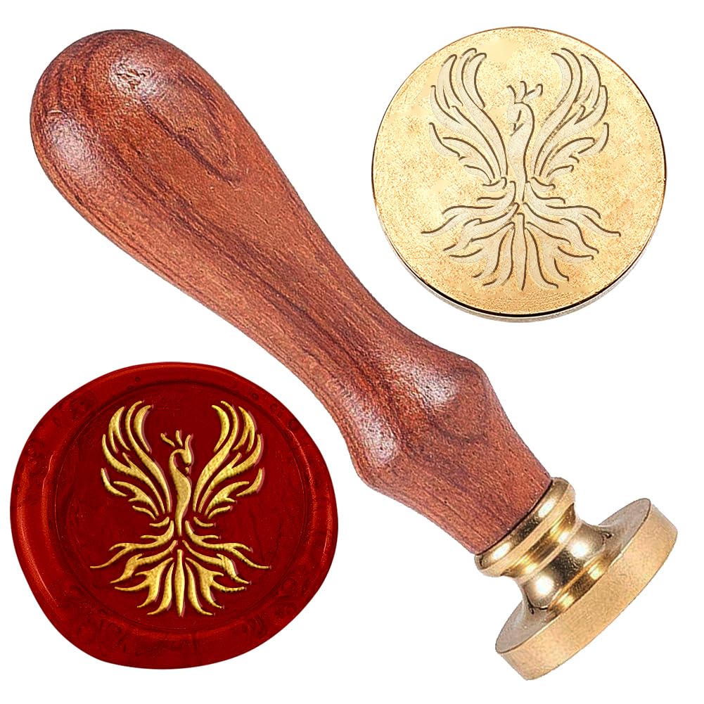 DELORIGIN 1" Phoenix Wax Seal Stamp Retro Sealing Stamps Removable Brass Head Seal Stamp with Wooden Handle Sealing Wax for Envelope Greeting Card Letter Wedding Invitations Gift Wrapping Decor
