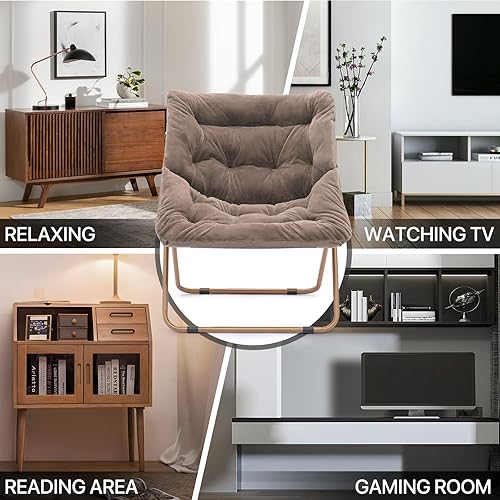 Miniatura 80 de MoNiBloom Silla cuadrada plegable de piel sintética para dormitorio, sala de estar, dormitorio, marco de metal plegable, de gran tamaño, cómoda,