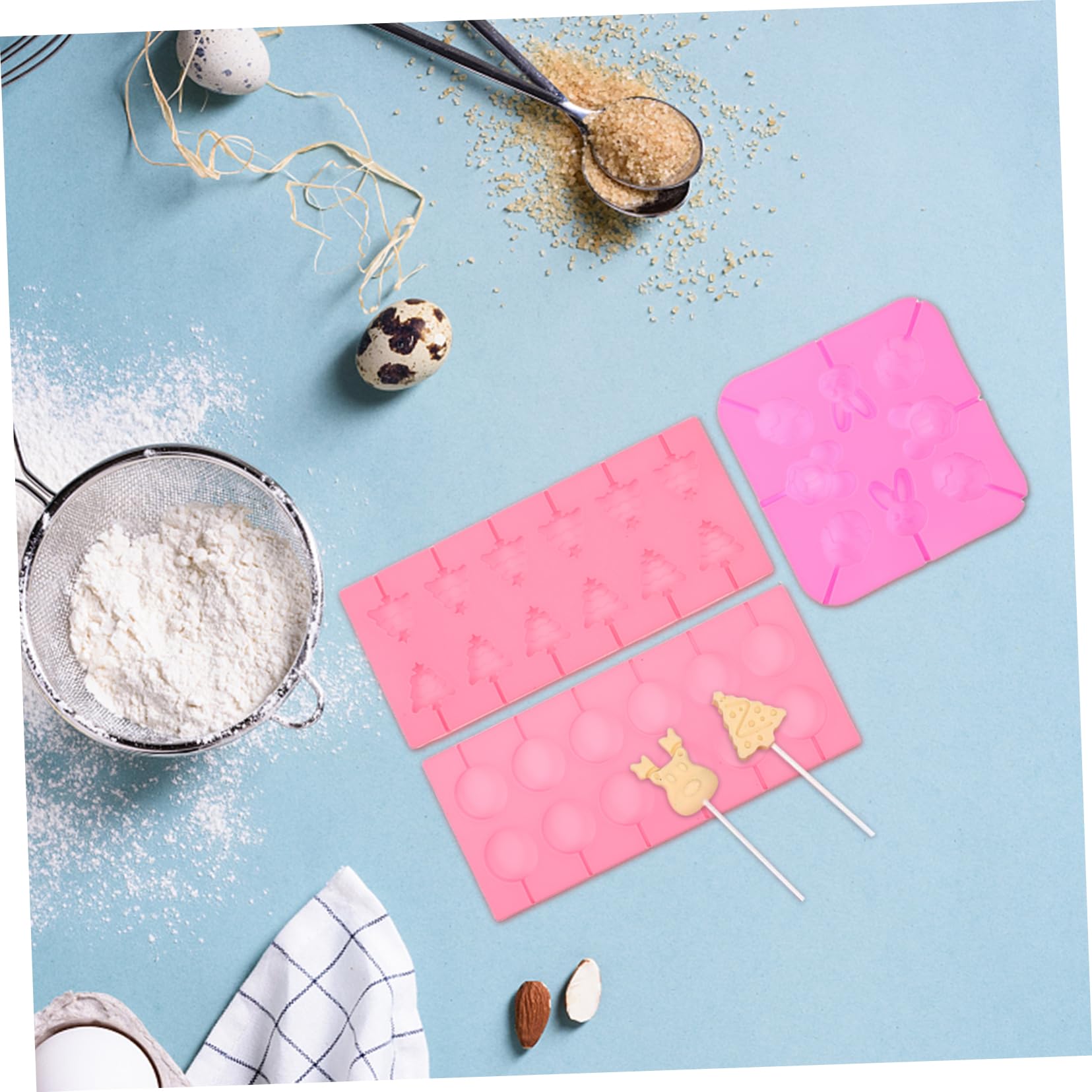 Moule à Sucettes en Silicone de Noël 1 Set avec Bâtonnets