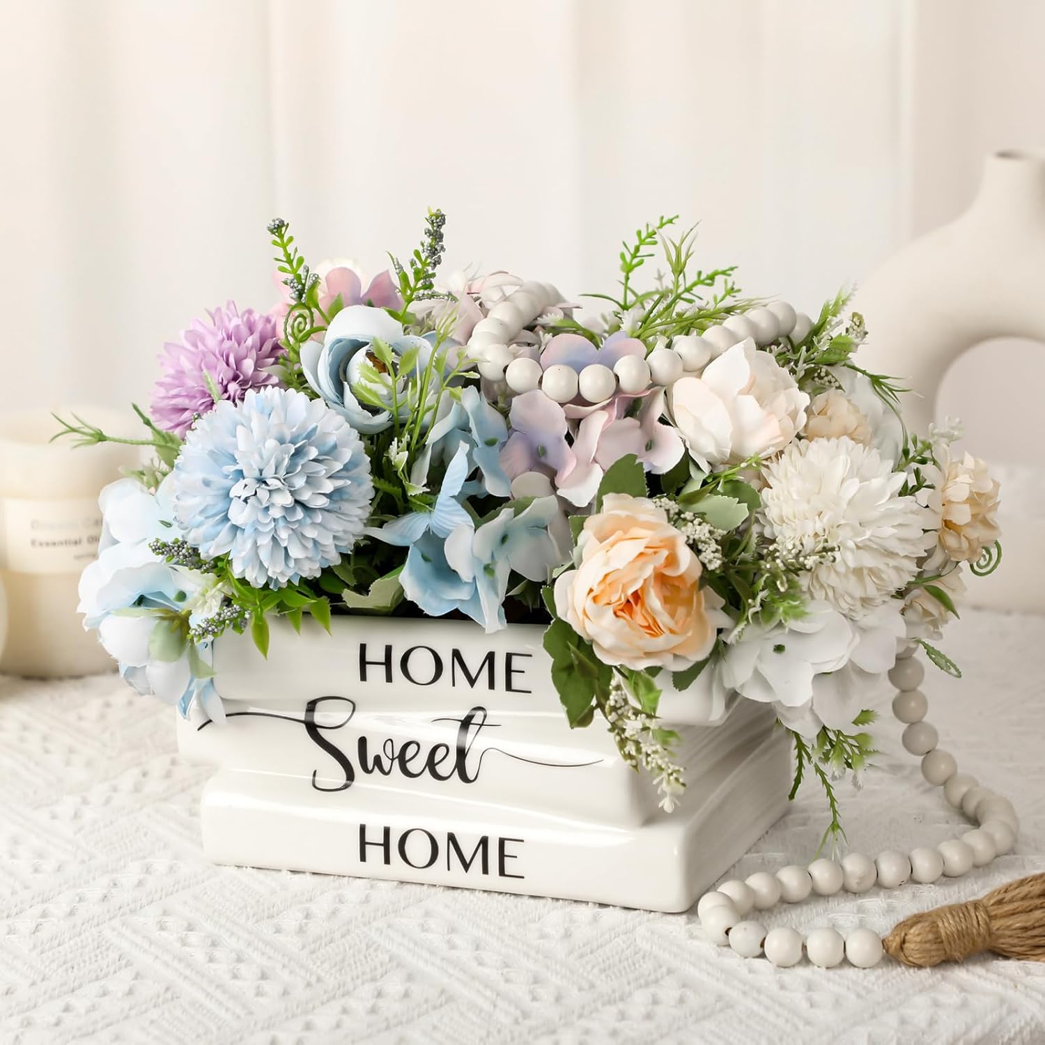 Ceramic Book Planter Pot Small Book Shaped Decorative Planter Rustic Farmhouse White Flowers Vase for Books Lovers Home Decor Bookshelf Living Room Aesthetic Decor Housewarming Gift