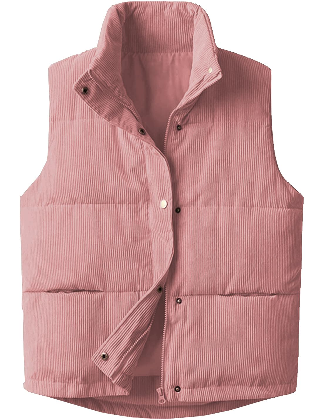 Women's Corduroy Puffer Vest, Stand Collar - Image 8
