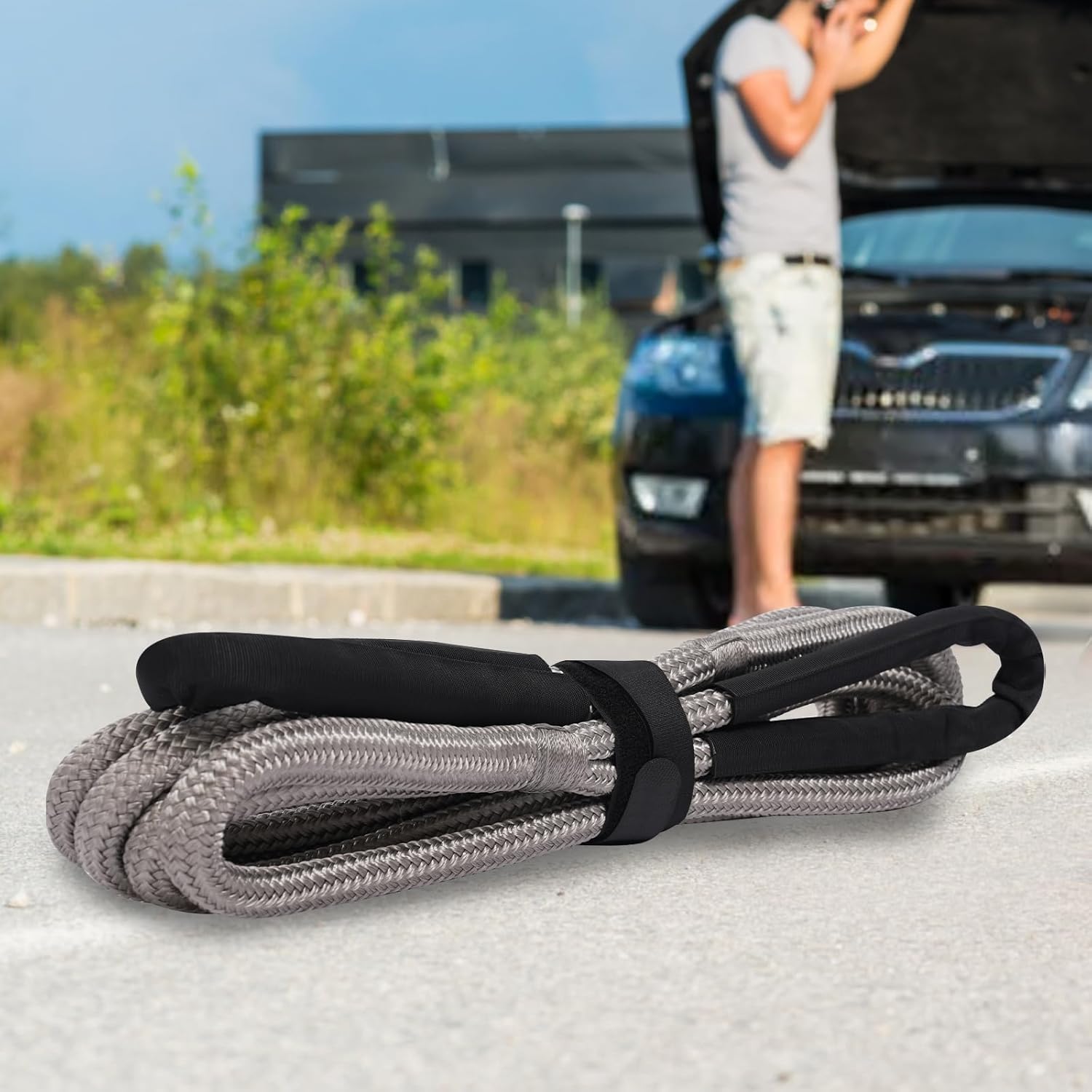 Kinetic Recovery Rope, 5/8" x 20 Feet 15100 lbs Elasticity Energy Snatch Rope Heavy Duty Energy Ropes with Handbag Tow Ropes for Trucks, UTV, ATV, SUV (Grey)