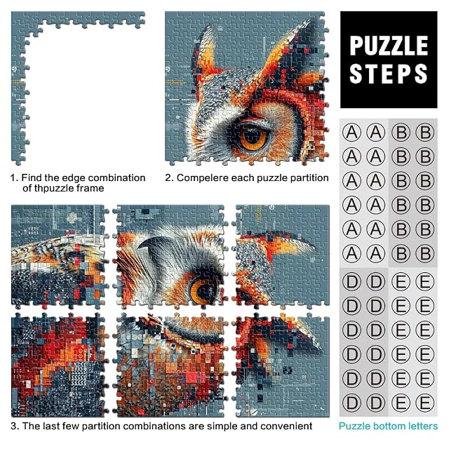 Foto 3 de 6 de El búho pixelado Puzzle de 1000 Piezas para Adultos Juguetes educativos de Aprendizaje Juegos Familiares…