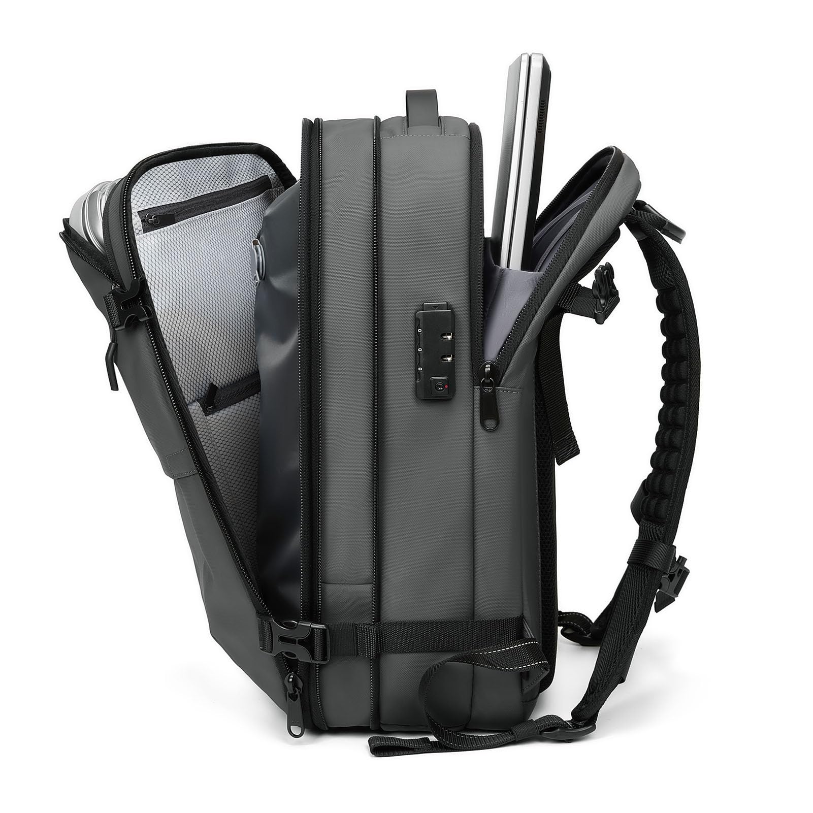Sac à Dos de Voyage étanche et Extensible avec Airbag et Compartiment à Chaussures pour Ordinateur Portable 17 Pouces (gris foncé)