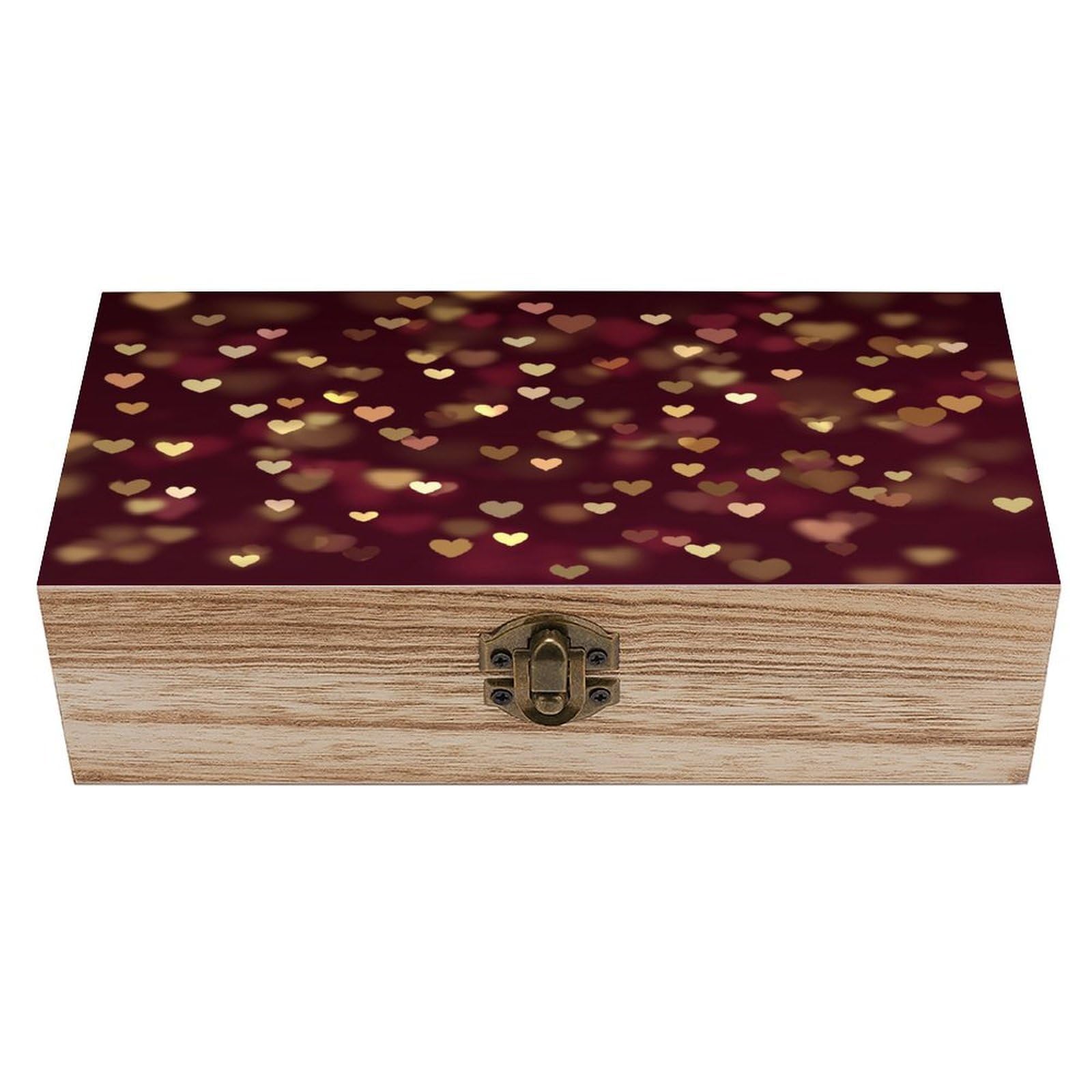 asbwuo Golden Hearts on A Deep Red Wooden Storage Box with Hinged Lid