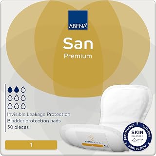 San Premium Mens & Womens Incontinence Pads, Breathable & Comfortable, Fast Absorption, Discreet & Effective Shaped - Premium 1, 200ml Absorbency, 30PK
