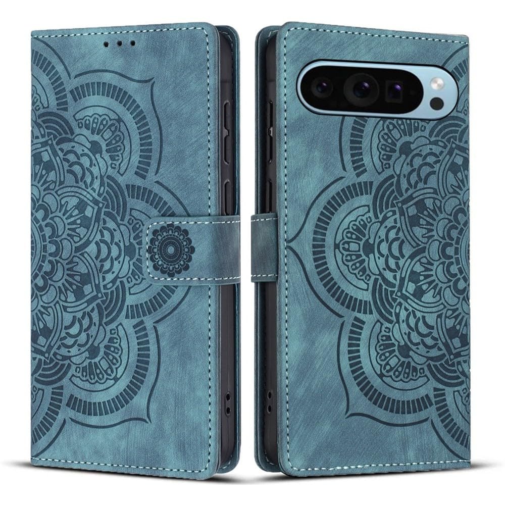 Étui portefeuille Google Pixel 9A bleu housse cuir magnétique