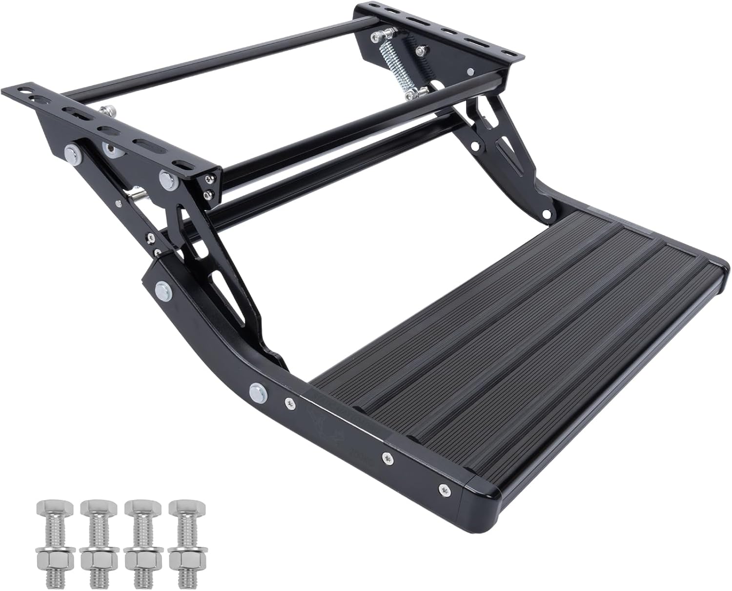 RV Step, 1-Step, Manual Foldable RV Steps, 400 LBS Load Capacity, Retractable Aluminum Alloy Camper Steps, Thickened Steel Plate Trailer Steps, Non-Slip Design, Ideal for RV, Trailer, Camper, Black Black 1-Step