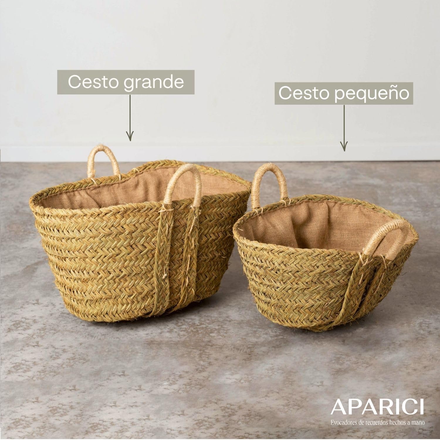 Leñero de Esparto con Asas Reforzadas, Forrado, Grande (Ref. 7110F-2)