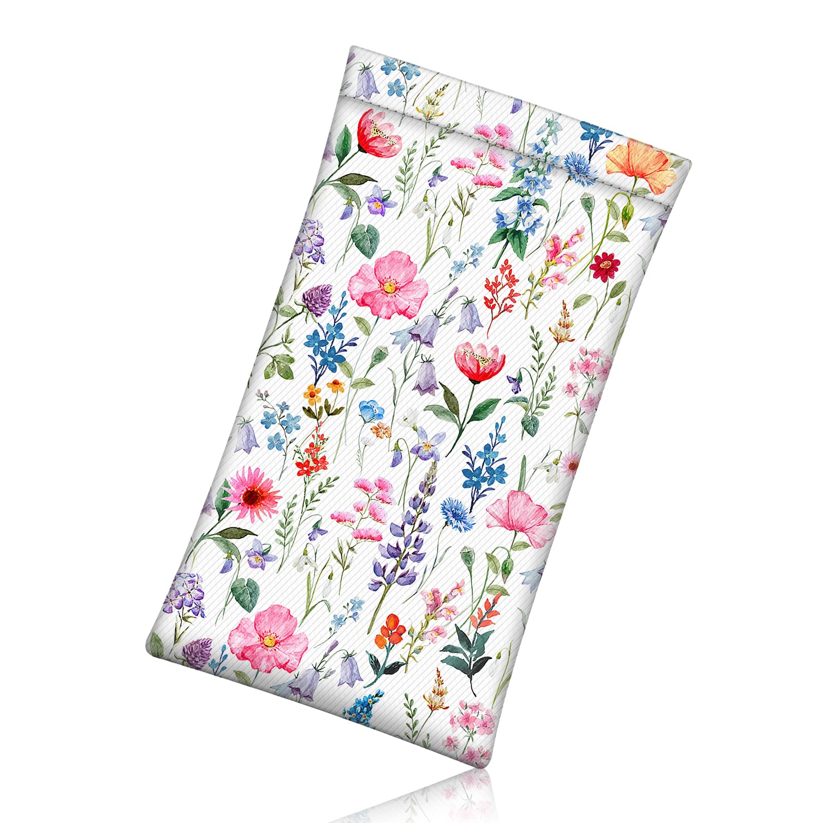 FINTIE Soft Eyeglasses Case with Cleaning Cloth, Portable Squeeze Top Vegan Leather Glasses Pouch, Sunglasses Eyewear Bag, Flower Fantasy, Medium