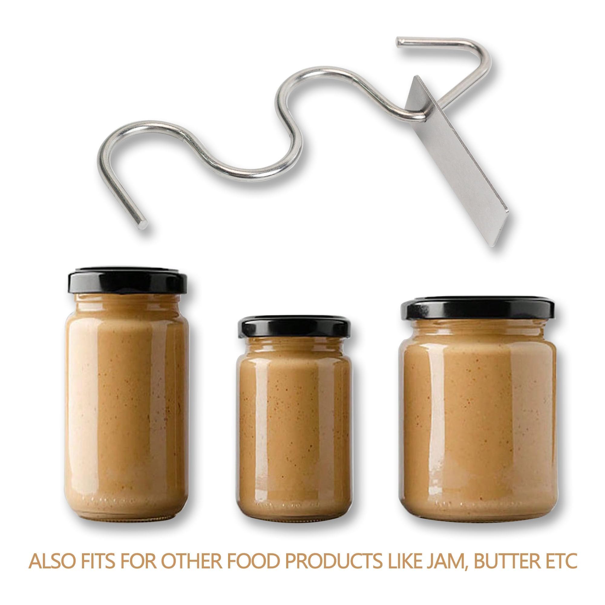 Bigwaves Peanut Butter Stirrer Tool, Fits 12-30 oz Jars, Stainless Steel Natural, Mixer for Various Organic Peanut Butter, Almond, Cashew, Sunflower or Jam (medium-sized)