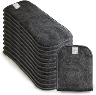 LA PETITE OURSE Charcoal Bamboo Cloth Diapers Inserts, 4-Layers High Absorbing Microfiber, Reusable Liners for Cloth Diapers, CPSIA Certified - Pack of 12