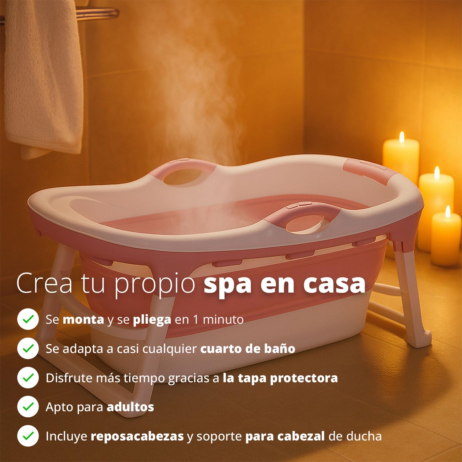 FlinQ Baignoire Pliable Adulte - 121 cm - Rose | Pour salle de bain | Mobile avec siège | Également adaptée aux enfants