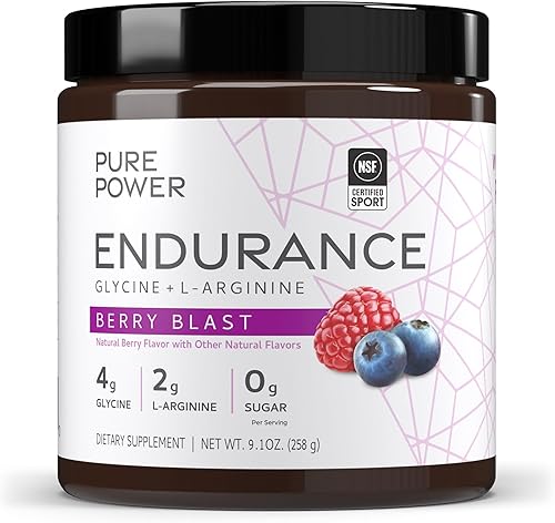 Pure Power Endurance en polvo, sabor Berry Blast, 9.1 oz (258 g), 30 porciones, 0.14 oz de glicina, 0.07 oz de L-Arginina, 0.00 oz de azúcar, sin