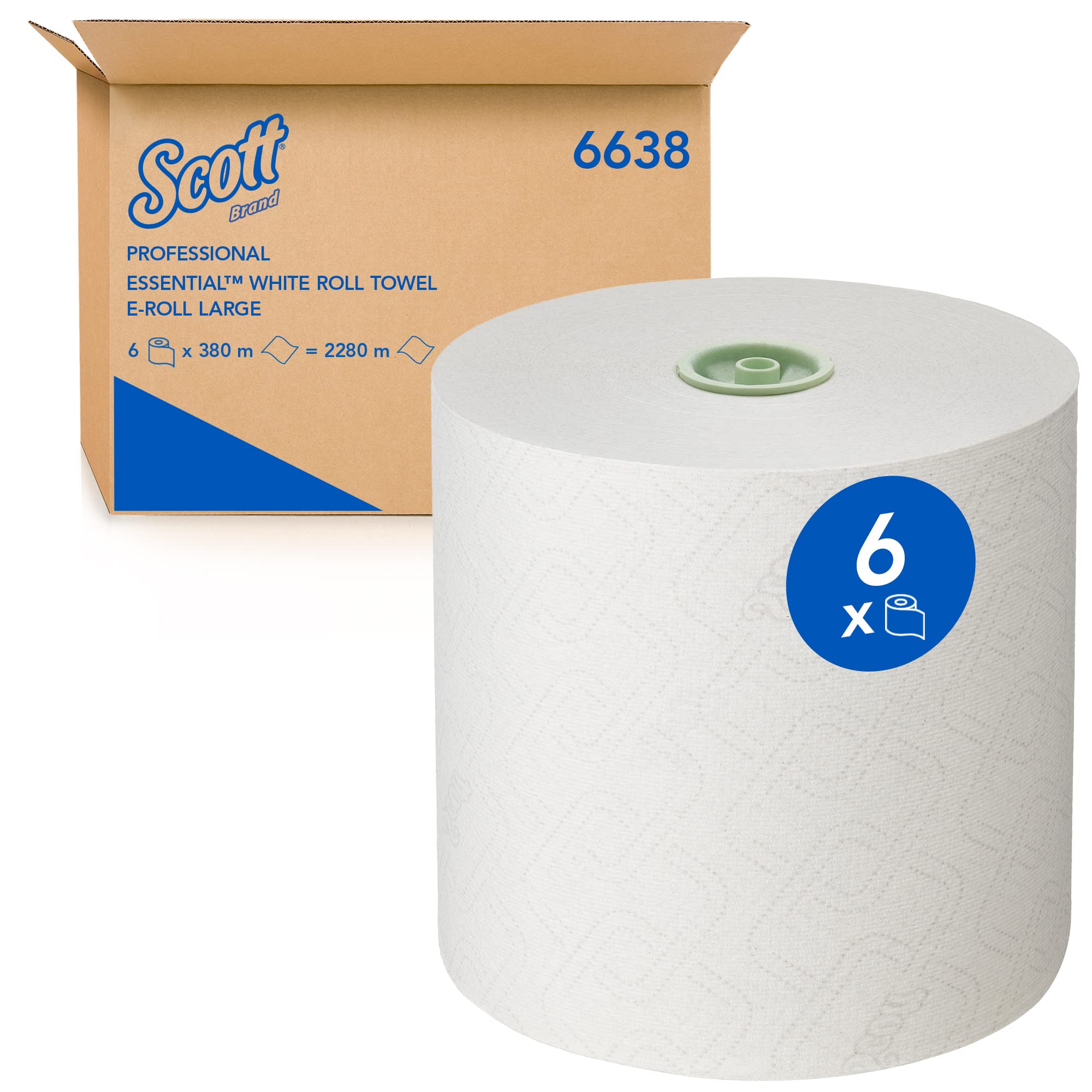 Scott Essential 6638 ręcznik papierowy E-Roll z dużą rolką – 6 x 380 m białych ręczników papierowych (łącznie 2280 m)