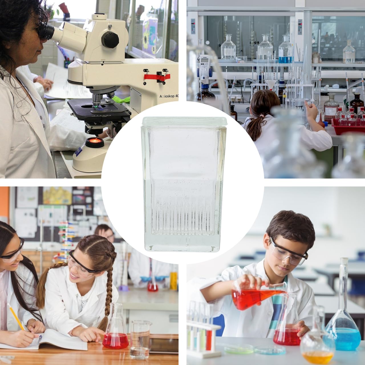 Tarro de Tinción de Vidrio Transparente para Laboratorio Capacidad Para 9 Portaobjetos Recipiente de Tinción con Tapa Ideal para Experimentos Científicos y Teñido de Muestras