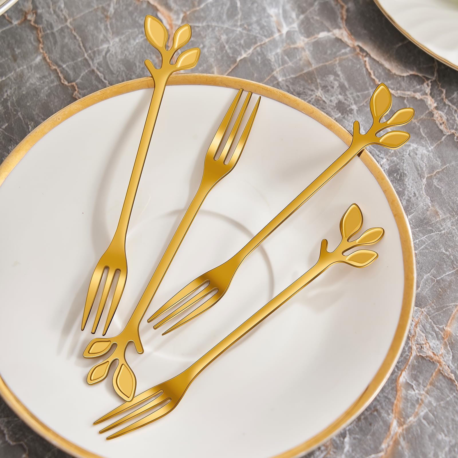 AnSaw 10-Piece Gold Leaf Dessert Forks Set - 4.7" Mini Cocktail Forks — Amazon image 4