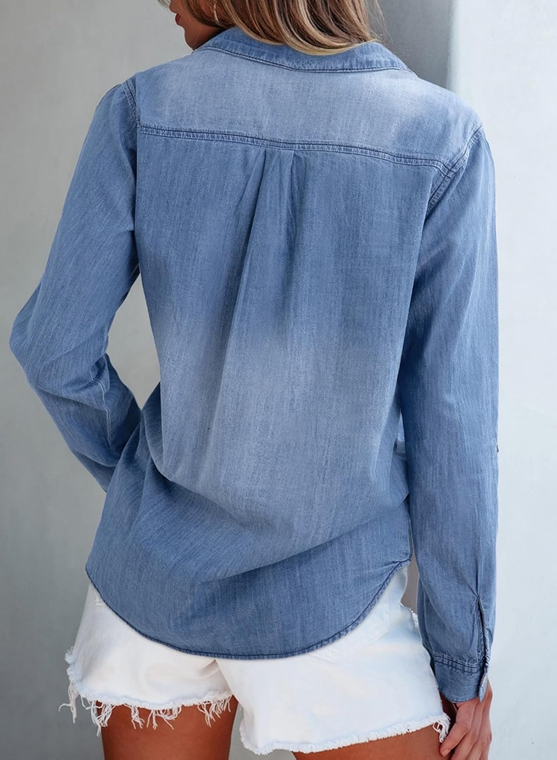 Sidefeel Women's Denim Top Long Sleeve Jean Shirt Button Down Denim Shirt - Image 2