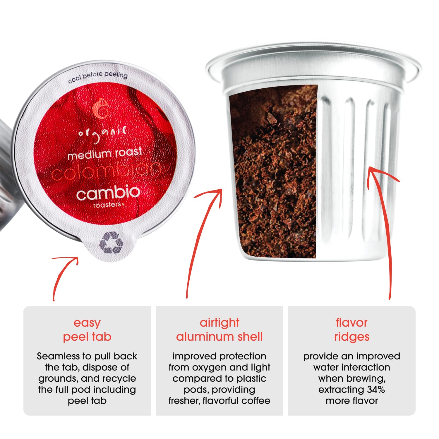 Cambio Roasters Colombian Medium Roast Organic Coffee Pods - The Only Organic Recyclable Aluminum Coffee Pods, Small Batch Roasted, Keurig Compatible, Bold Flavor & Longer Lasting Freshness, 60 Count - Image 5
