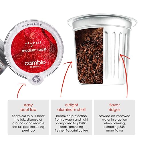 Miniatura 5 de Cambio Roasters Tazas K de café orgánico colombiano para Keurig, café tostado medio, K-Cup, solo tazas Keurig K de aluminio con granos orgánicos,