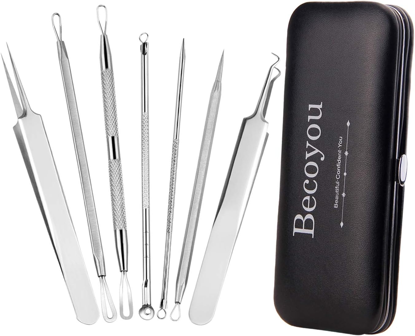 Becoyou 7 Pcs Pimple Popper Tool Kit, Stainless Steel Blackhead Remover Tool