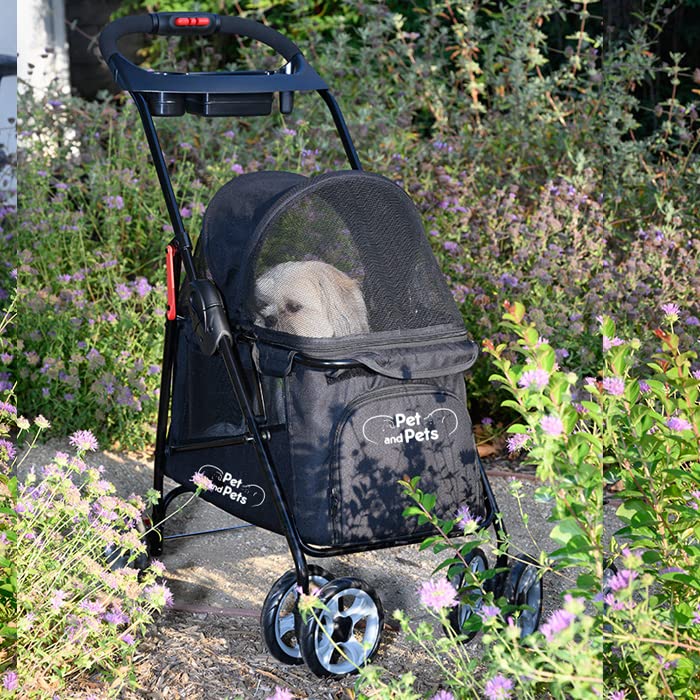 PETIQUE Simplicity Haustier-Kinderwagen, Schwarz, 76 cm L x 45 cm B x 89 cm H
