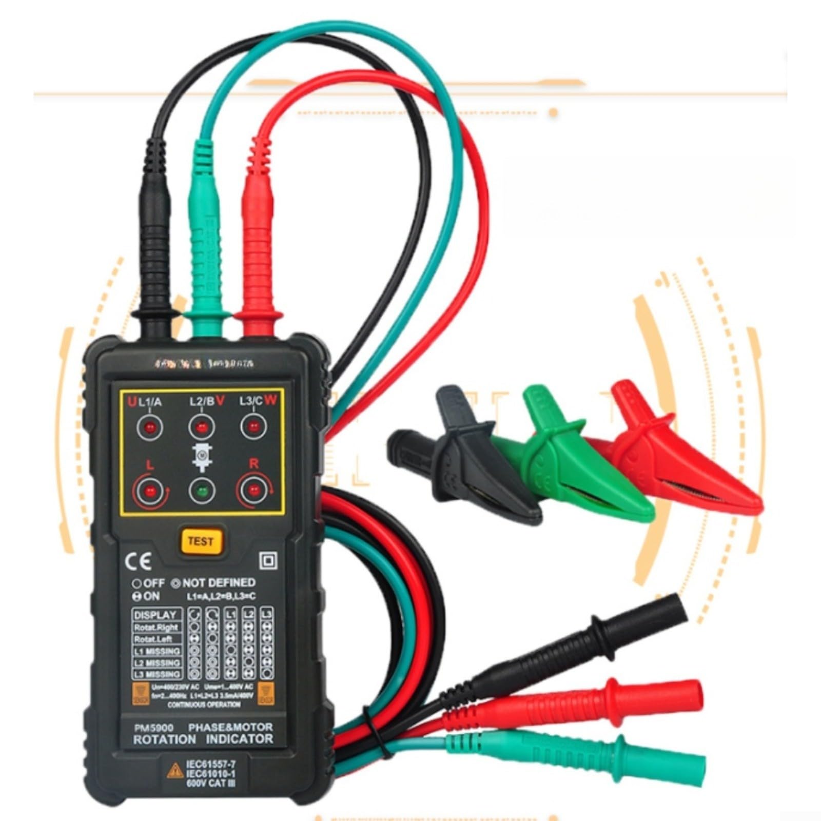 PEAKMETER PM5900 Drehfeldprüfer Berührungslos für 3-Phasen AC