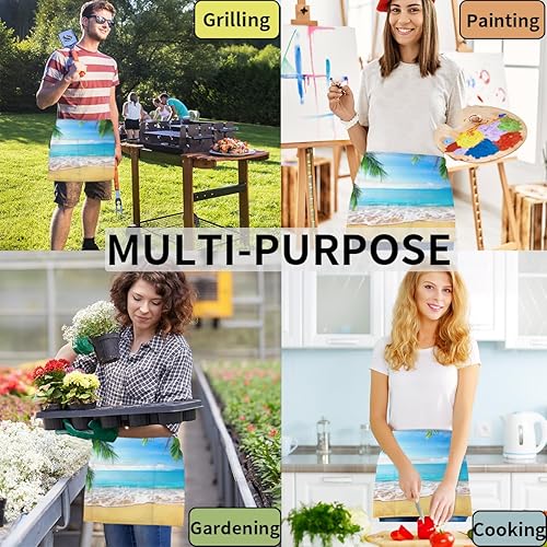 Miniatura 5 de KOBLEN Beach Palm Print 3 Pack Server Aprons with 3 Pocket Waterproof Womens Half Waist Aprons for Cooking Dishwashing Kitchen Gardening Salon