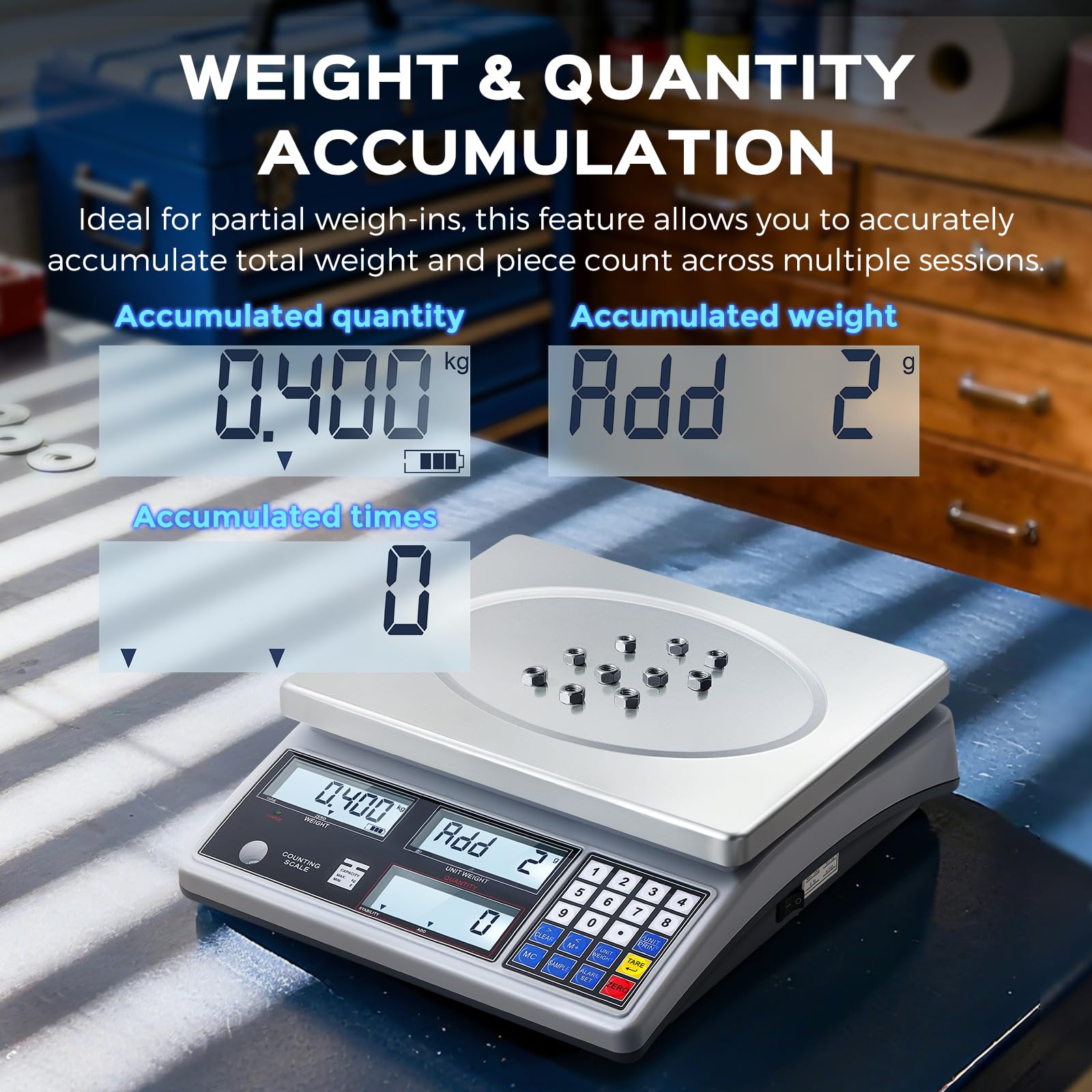 Bonvoisin Balance de Comptage Industrielle 30kg x 1g, Unités : g, lbs, kg, Export Données RS232, Alarmes Poids/Quantité, Plateau Acier Inoxydable 304, pour Pièces, Monnaie, Bijoux