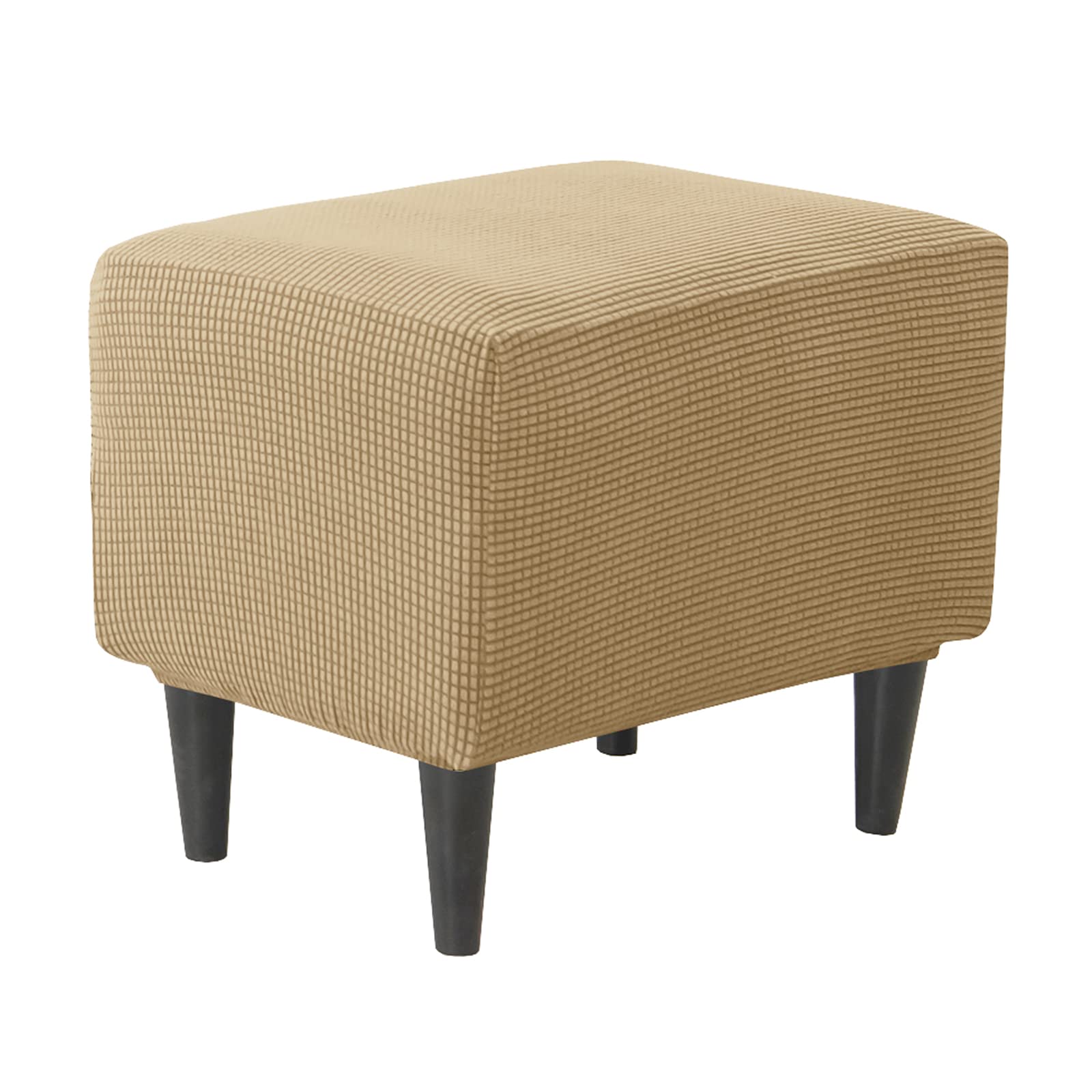 JHLD Rectangle Stretch Ottoman Cover, Ottoman Slipcovers Elastic Footstool Protector Covers Jacquard Storage Ottoman Slipcover Square With Elastic Bottom For cats dogs -Khaki-small