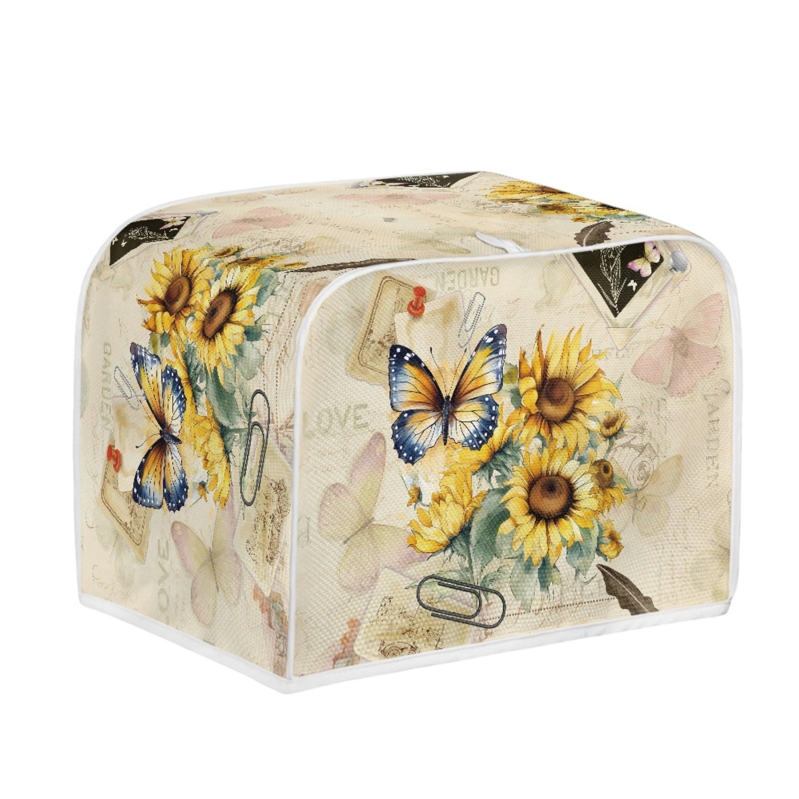 TOADDMOS Toaster Dust Cover, Sunflower with Butterfly Universal Toaster Dust Storage Bag for 4 Slice Bread Toaster, Small Appliance Cover