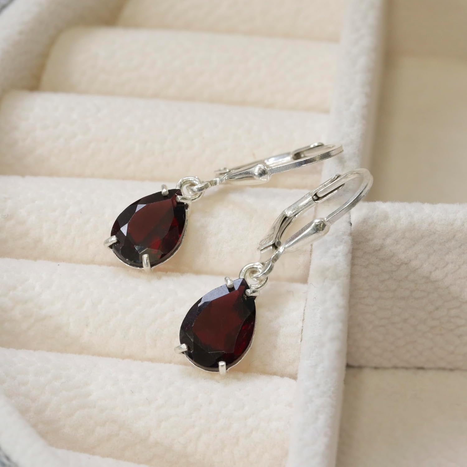 925 Sterling Silver Gemstone Earrings for Women - Birthstone Teardrop Leverback Earrings - Image 8