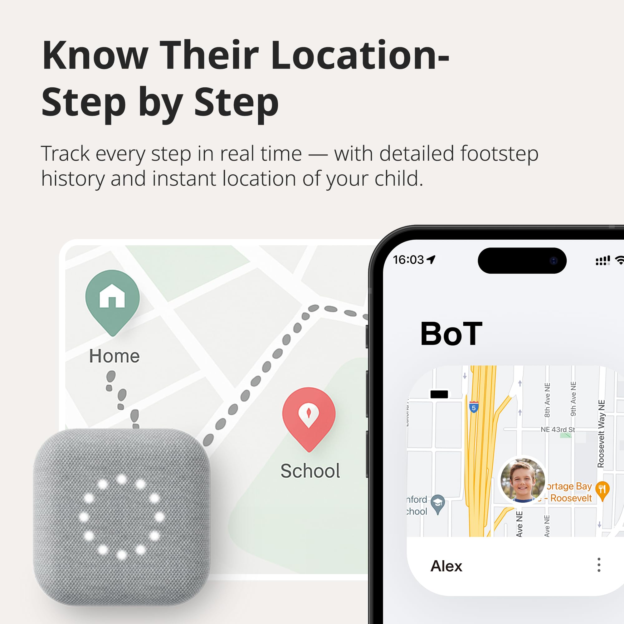 BoT Talk GPS Tracker for Kids - AI-Powered GPS Tracker with Audio, Real-Time Tracking, 2-Way Talk & Alerts - Compact Kids Tracking Device with Monthly Subscription - Designed in Japan