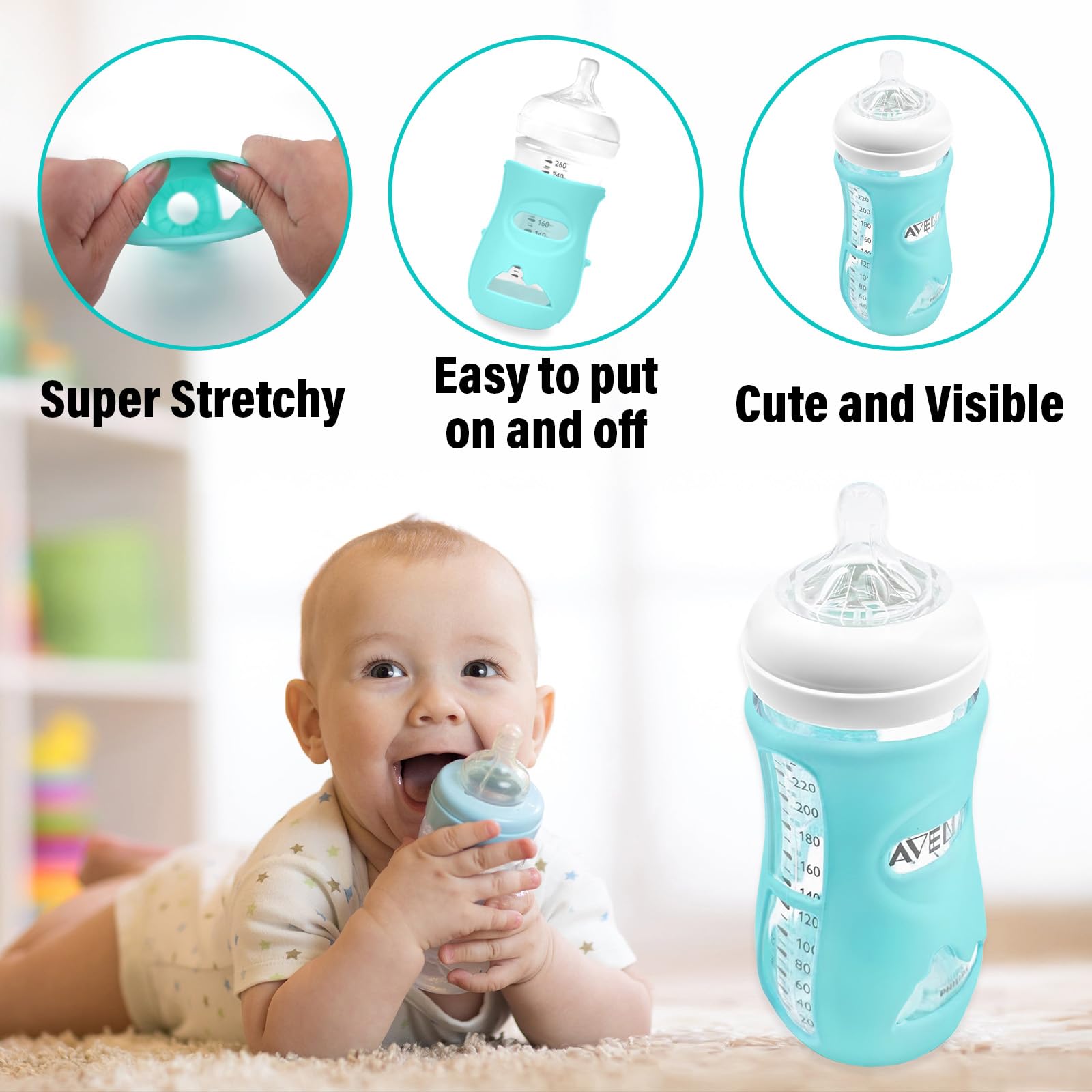 GADITIEK Confezione da 3 custodie in silicone per biberon Avent Natural, in vetro, infrangibili, compatibili con i biberon Philips Avent Natural, in vetro da 240 ml (240 ml)