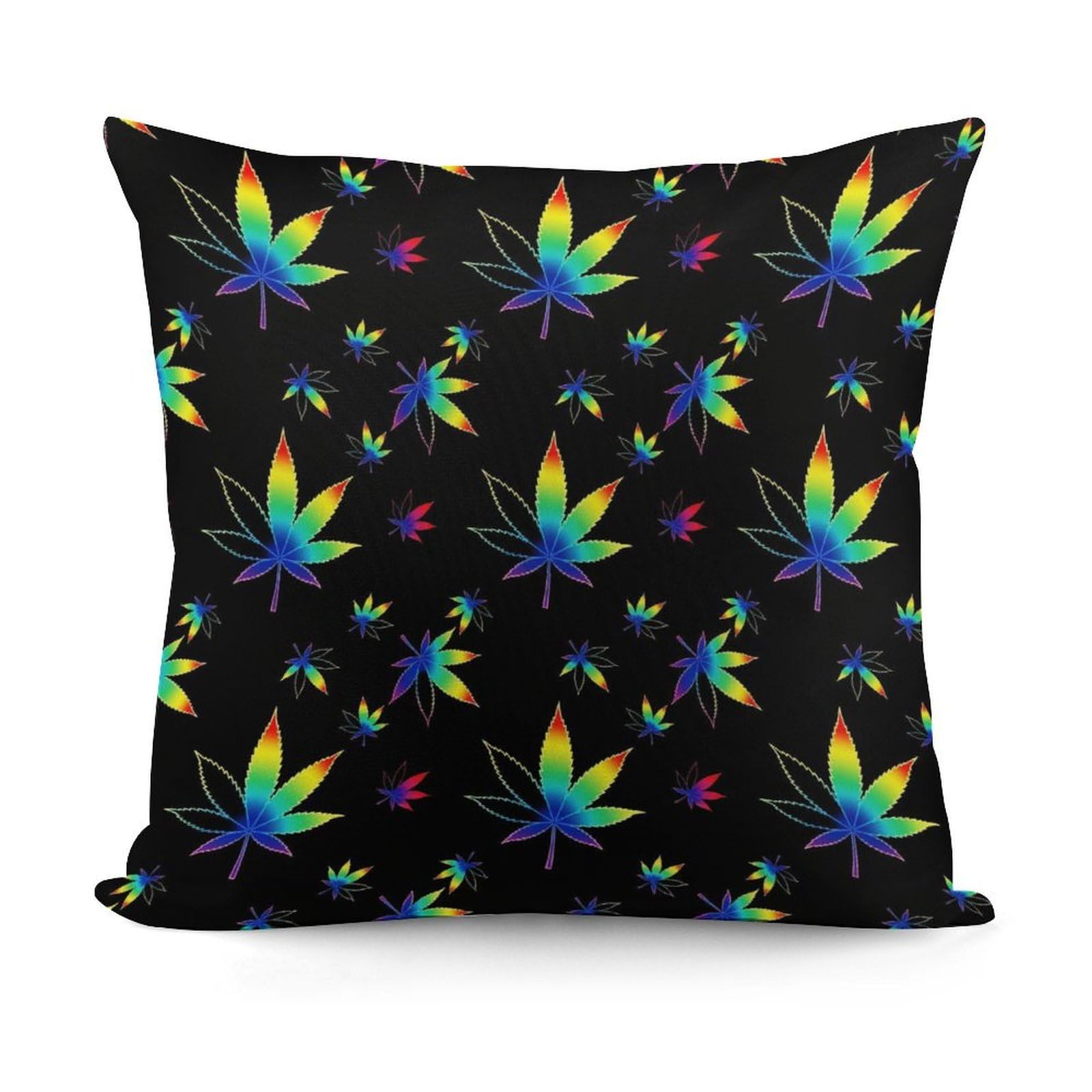 Smazdfxx Picture(290) Plush Pillow Cover With Zipper For Living Room,Bedroom, Sofa Trippy Weedleaf Leaf Black Couch Cushion Decorative