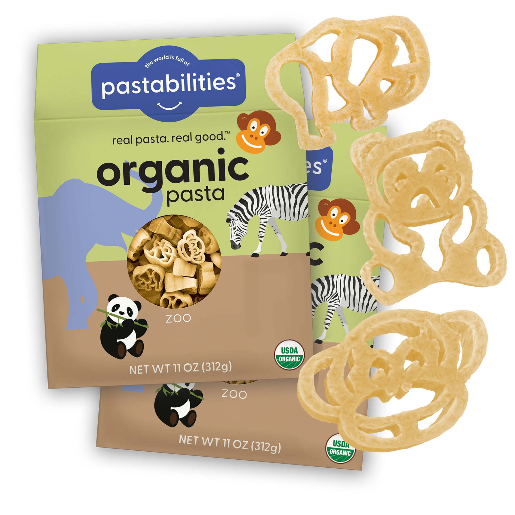 Pastabilities Organic Pasta for Kids - Fun Zoo Shaped - Wild Animal Theme, Non-GMO Natural Wheat Pasta, All-Natural, Kosher Certified, Made in the USA, (2 Pack, 11 Oz)