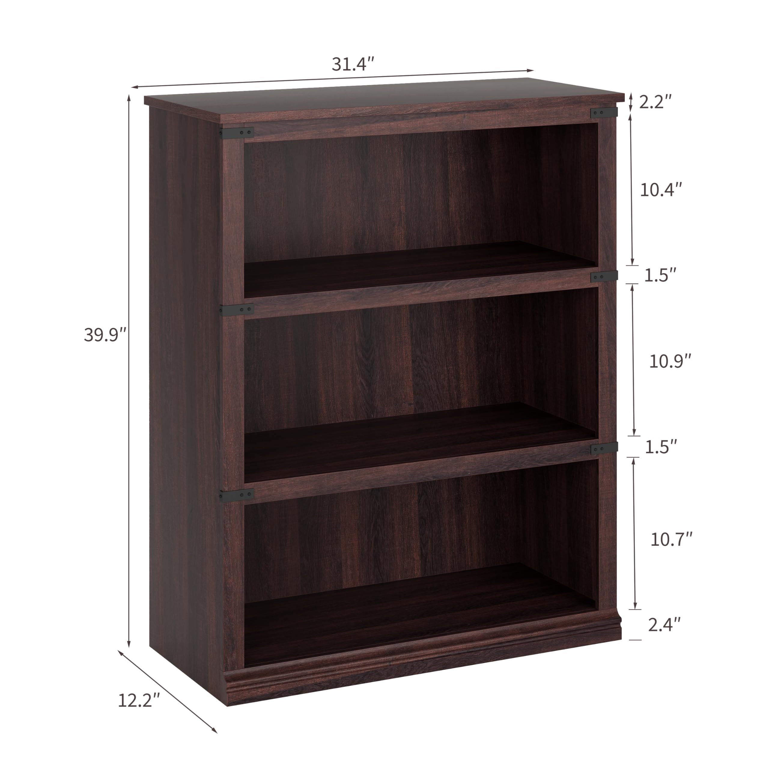 Garvee Massivholz Bücherregal, 3 Ebenen – höhenverstellbare Regalböden – geschlossene Rückwand – offen & stabil für Wohnzimmer, Schlafzimmer oder Büro – Farbe: Kirschbaum, Größe: 800×305×1015 mm