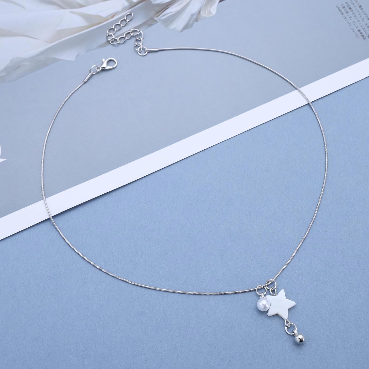 Vintage Acrylic Star Pendant Necklace Silver Ball Choker Necklace Tiny Star Choker Necklace Silver Ball Necklace for Women - Image 3